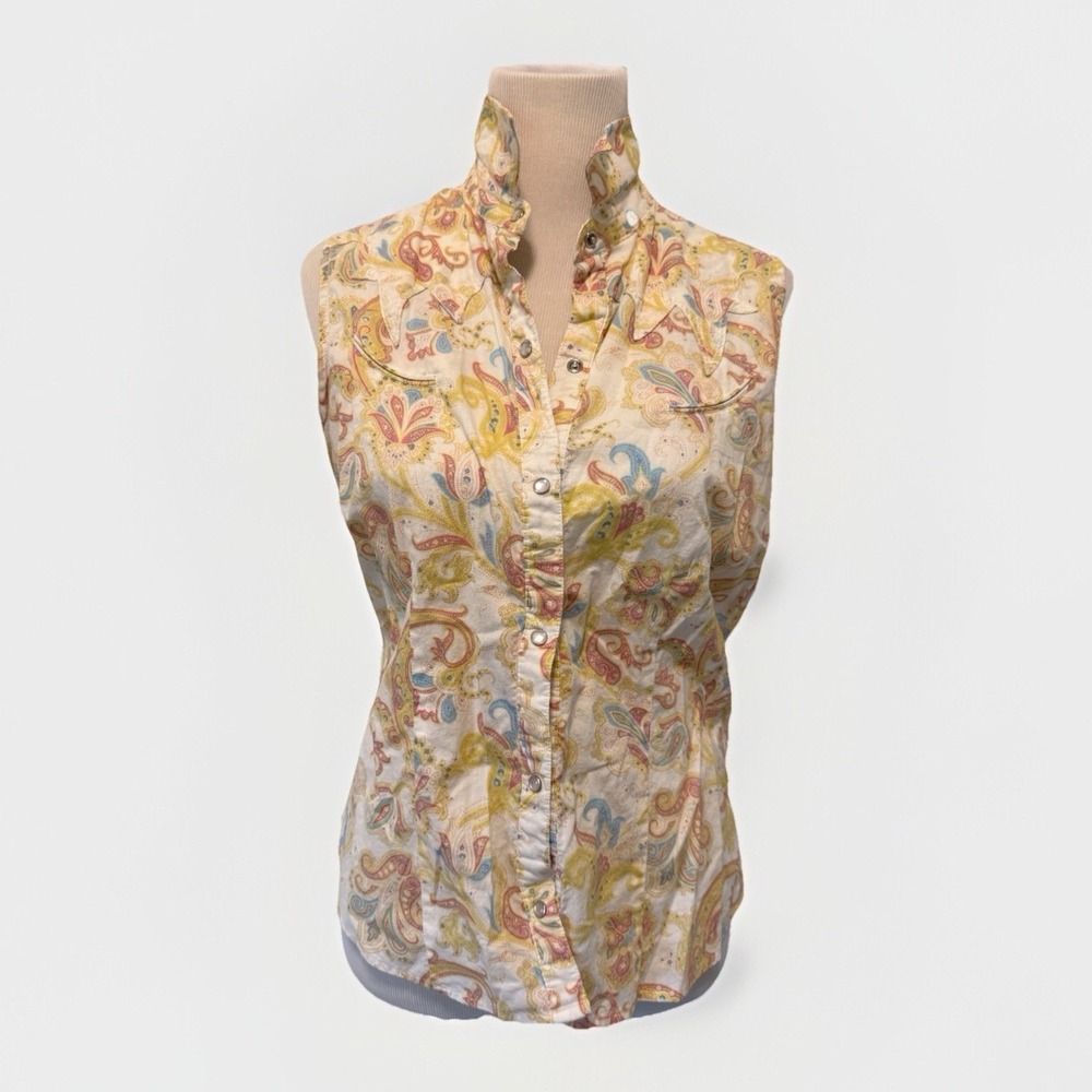 VTG Cottagecore Coastal Cowgirl Stetson Large Womens shirt paisley 100% Cotton